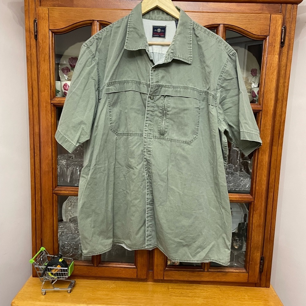 Wrangler premium quality short sleeve button  shirt cotton men’s 2XL moss green​
